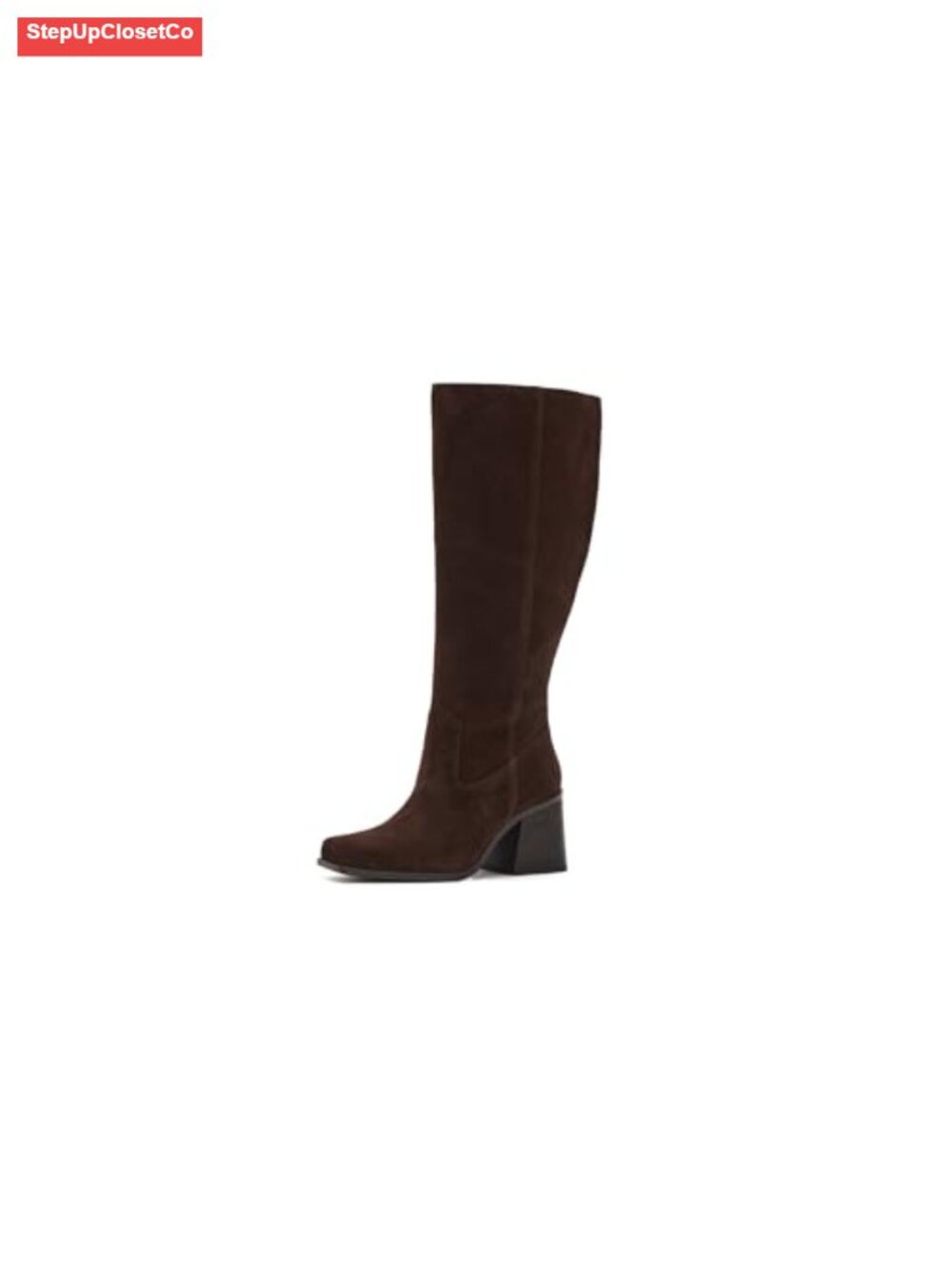 Wide Calf Stacked Heel Knee High Boots Suede Block Heel Women's